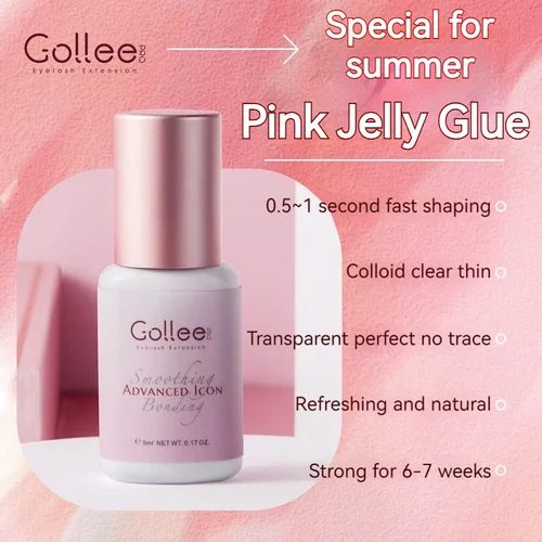 Gollee-pegamento adhesivo rosa para extensión de pestañas, adhesivo para pestañas de volumen, pestañas individuales, precio al por mayor, logotipo propio, 5ml
