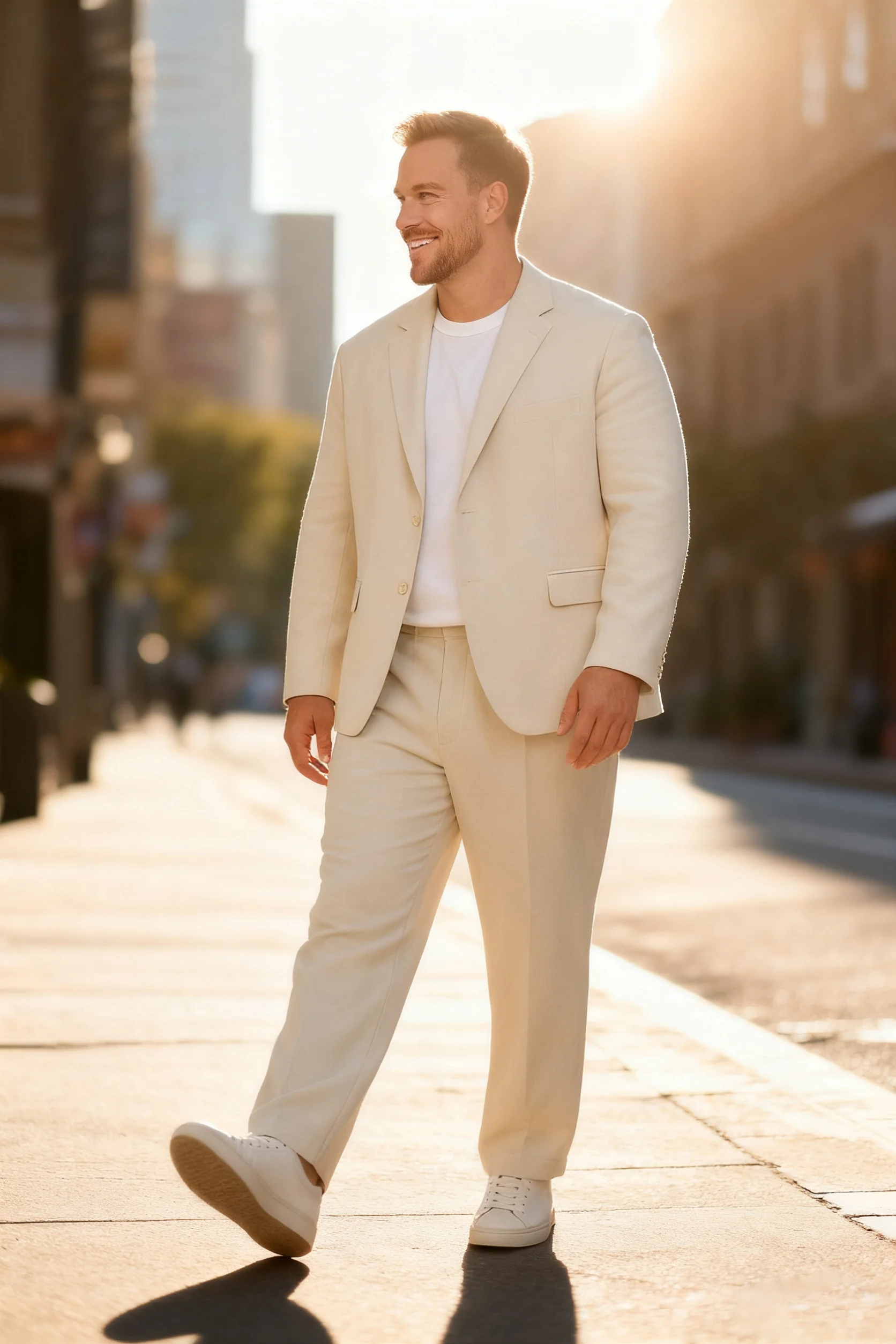 

Plus-Size Men's Elastic-Waist Casual Suit 2-Piece Set, with a stretchy waist that doesn't constrict the abdomen