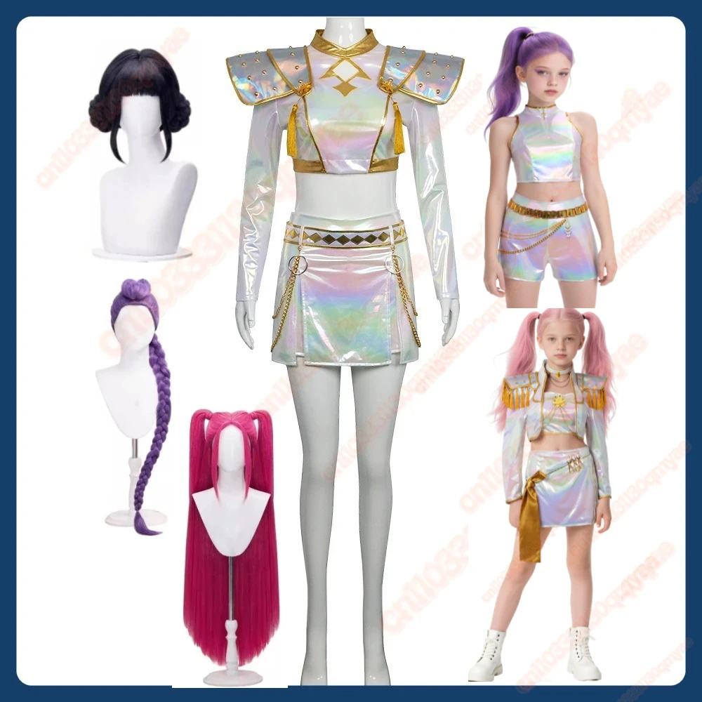 

Zoey Kpop Demon Hunters Cosplay Costume Disguise for Women Girl Skirt Top Wig Set Group Idol Huntrx Halloween Carnival Suit