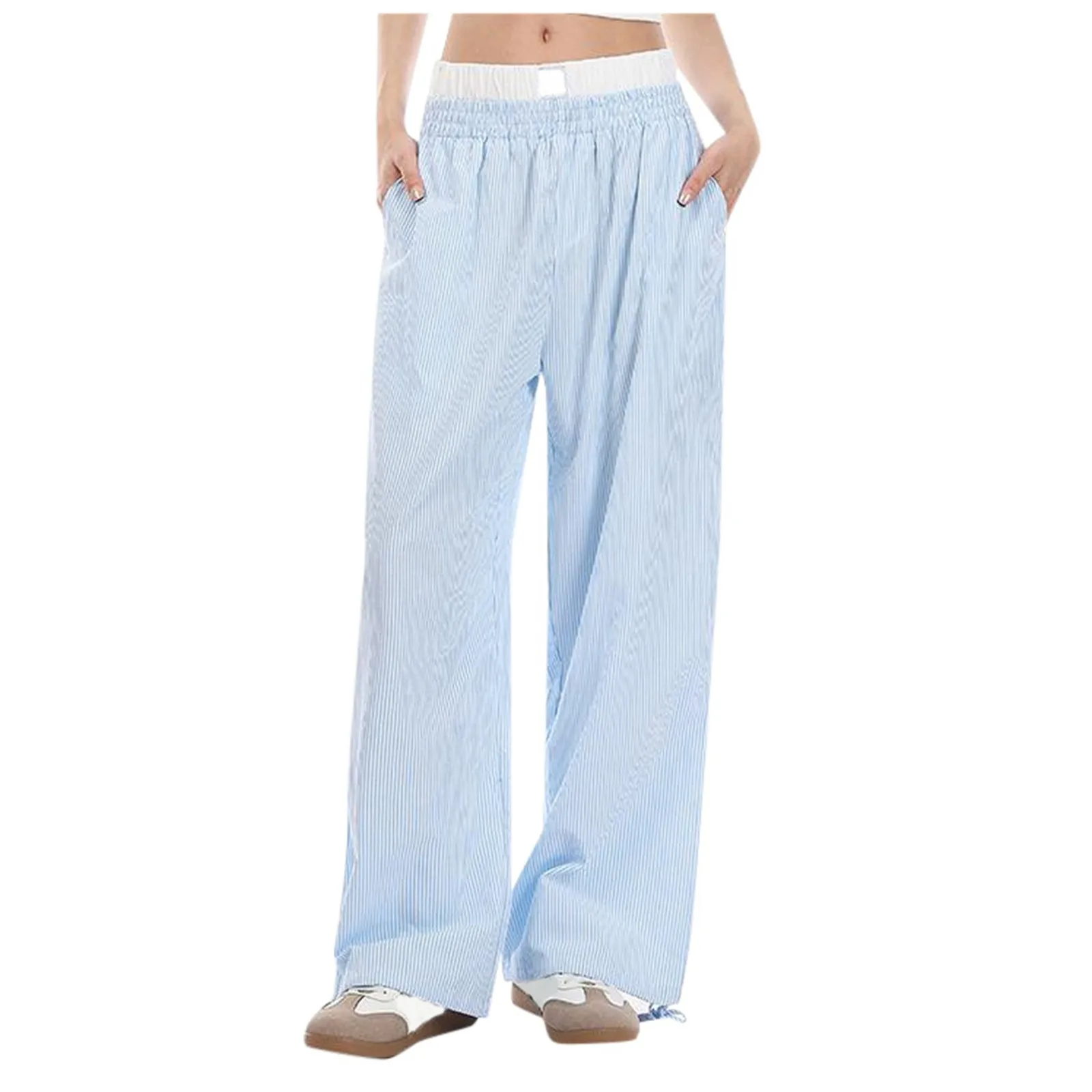 

Retro Casual Pants With A Design Two Pieces Of Double Waisted Straight Leg Wide Leg Pants With Womens plus Size Pants Casual