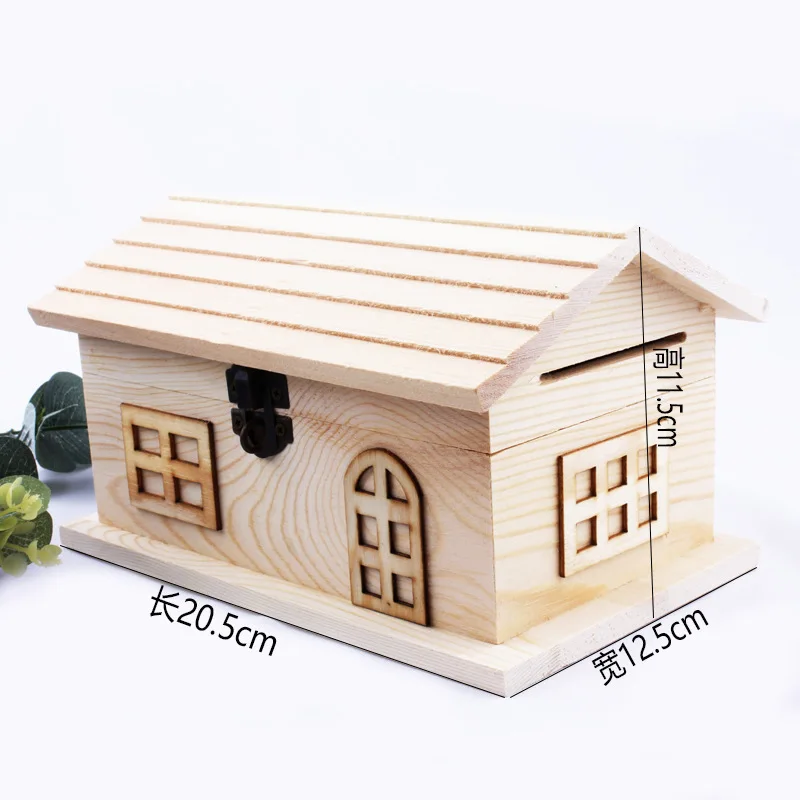 Wisdom Pine Wood House Piggy Bank, Wooden House-Shaped Money Box, Natural Wood Color Storage Box