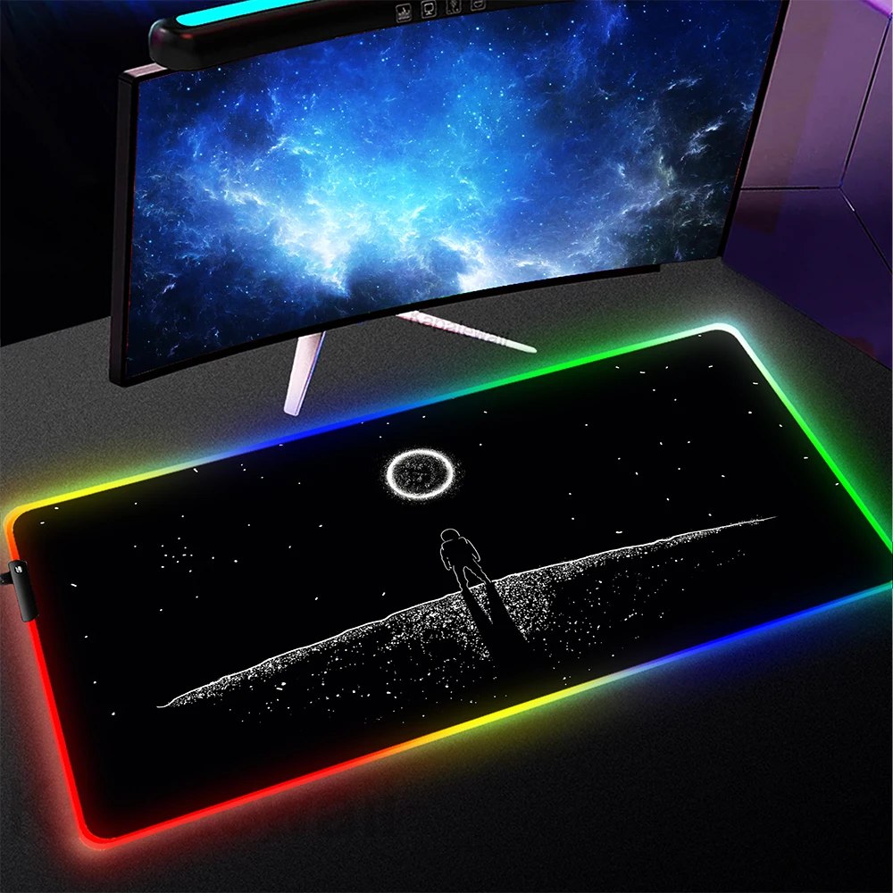 

Large Black and White RGB Mousepad Pc Accessories Keyboard Pads Gaming Glowing USB LED Desk Mat Backlight Lock Edge Mouse Mat