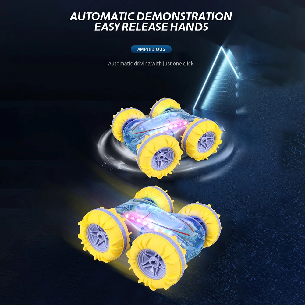 

BEDW-2.4G RC трюковый автомобиль прозрачный свет автомобиль-амфибия двухсторонний трюк RC автомобиль жест прокат для детей