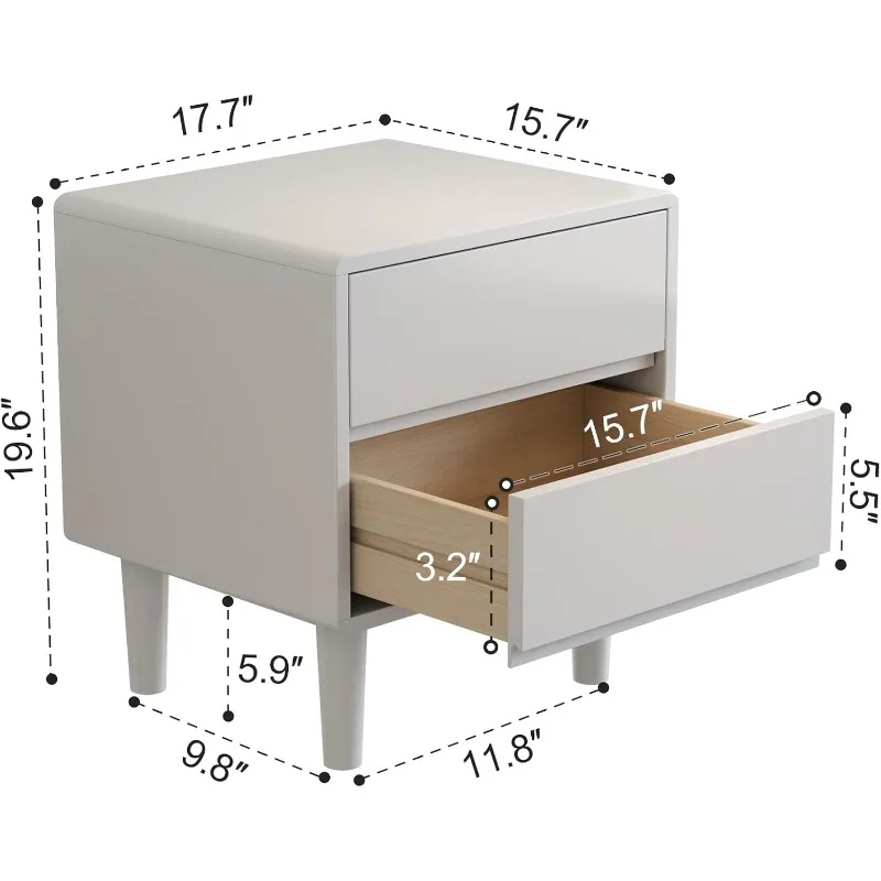 引き出し付き無垢材ナイトスタンド、ミッドモダン、小さなナイトスタンド