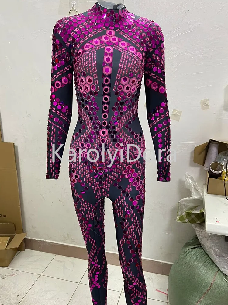 Purple Sequin Diamond Jumpsuit High Quality Car Model Nightclub Bar Shining Rhinestones Show Girl Stage Performance Costumes