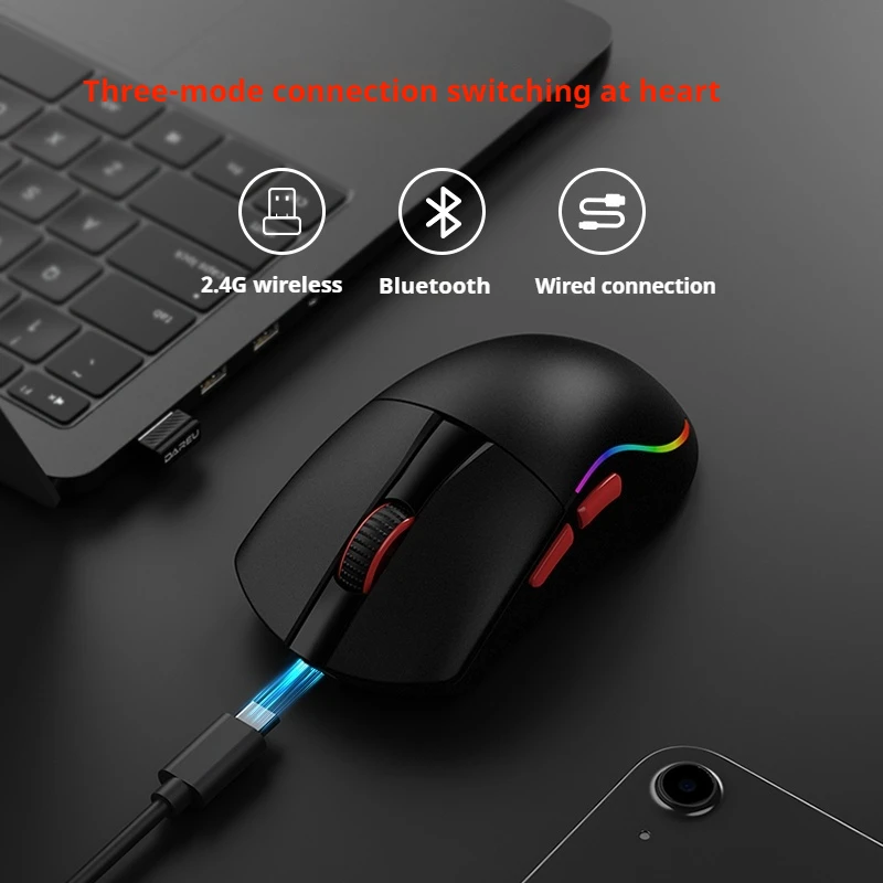 Daeru A950air Tri-Mode Wireless Mouse Lightweight P3395 High Performance Sensor Chip Long Endurance Ergonomic Gaming Office