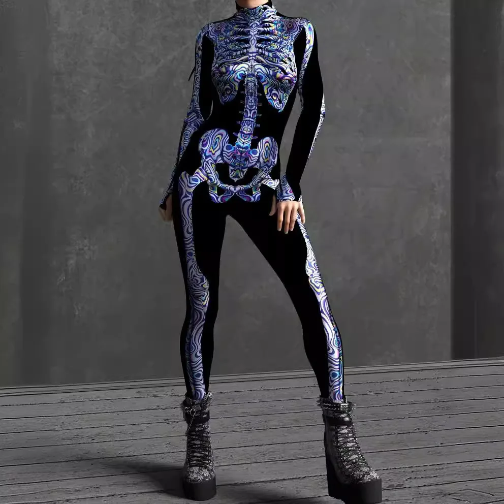 

Cosplay Steampunk Costumes Halloween Party Jumpsuits Skeleton Catsuit Bodysuits Women Muscle Romper Zentai Outfit