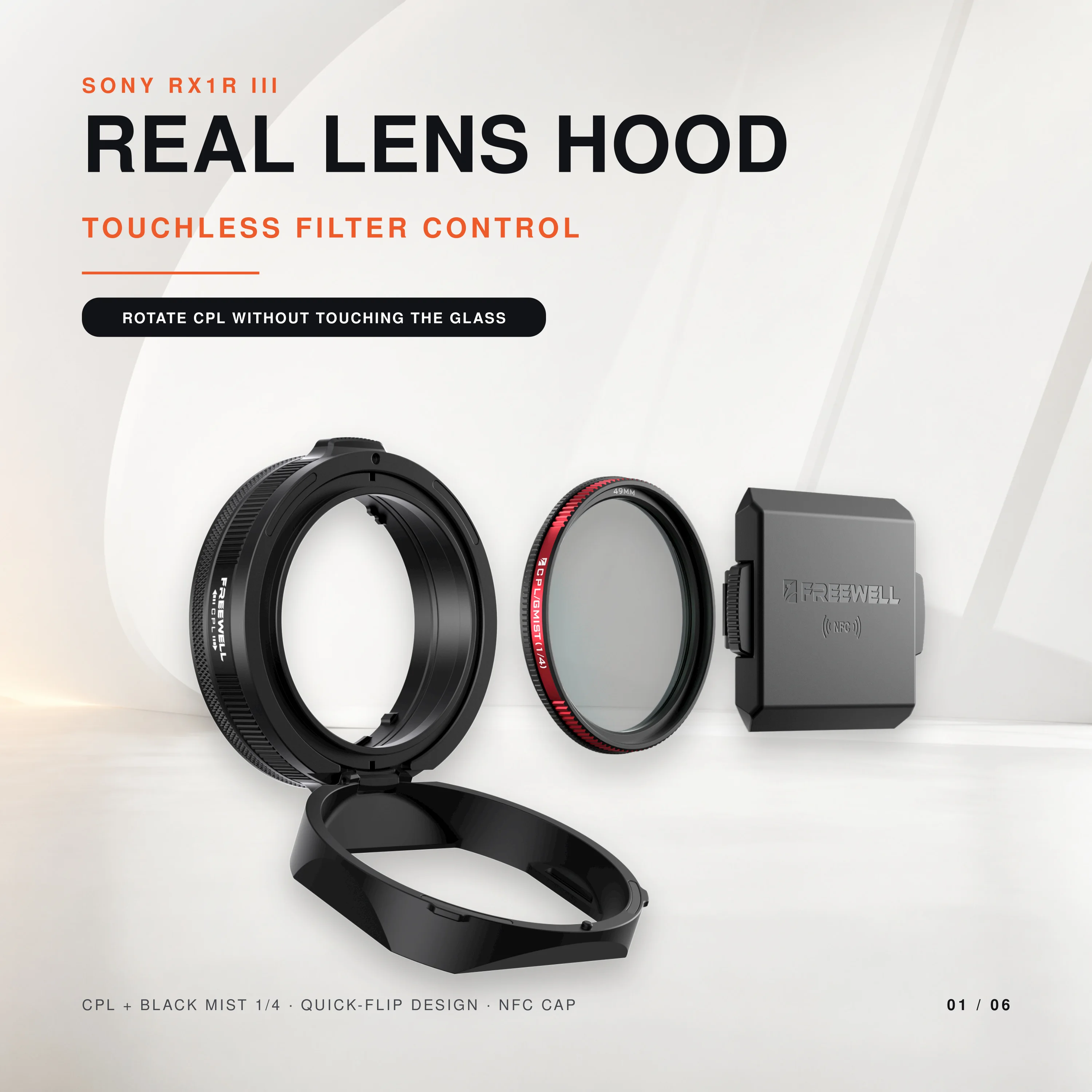 Freewell Real Lens Hood Featuring CPL/Mist Filter ＆ NFC Cap and Thumb Grip for Sony RXIR III Camera Photography Accessories