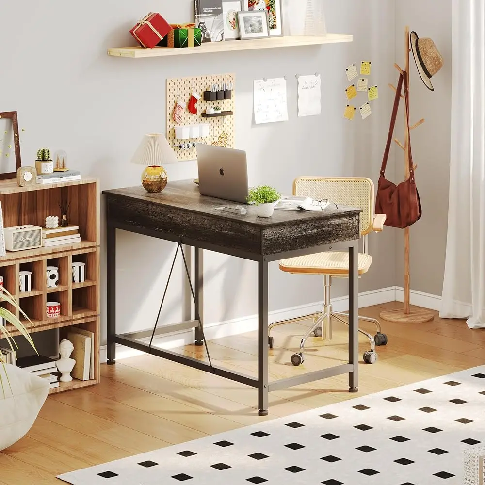Small Desk With 2 Wooden Drawers, 40 H Home Office Writing Desk, Vanity Table With Storage, Computer Desk For Bedroom Small
