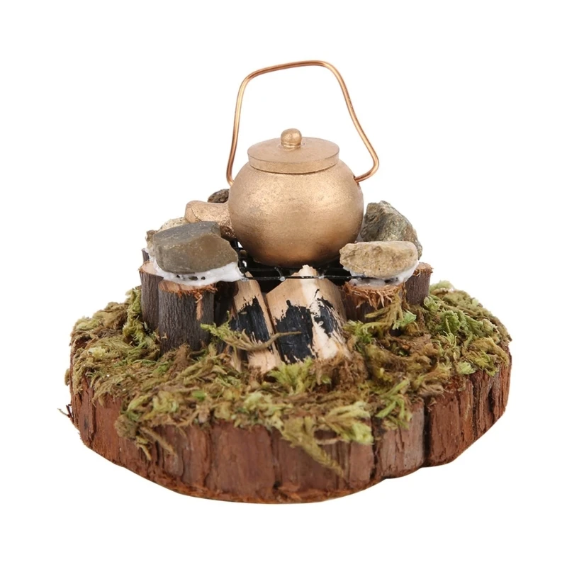 

1:12 Scale Camping Theme Cauldron Pretend Play Kid Cookware Cauldron Realistic Firewood Model for Dollhouses 15UB