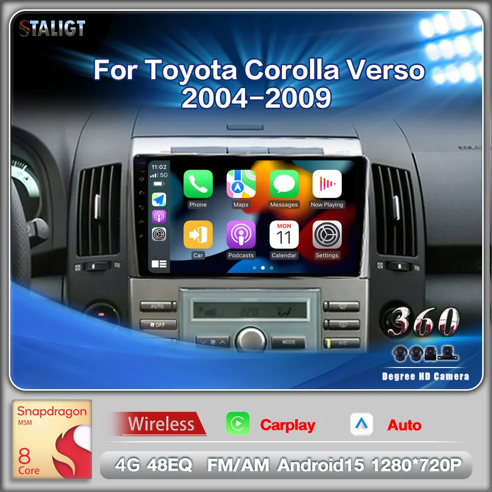 

2Din Android Carplay Andriod Auto Wireless Multimedia Player Automotive For Toyota Corolla Verso 2004 2005 2006 2007 2008 2009