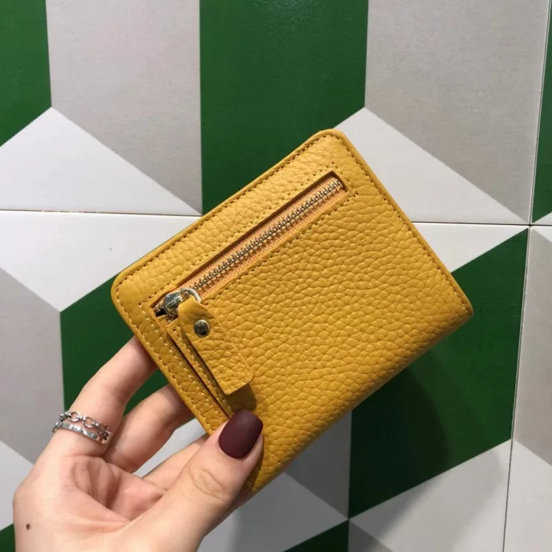 Mini portefeuille en cuir de vachette pour femme, sac à main court, ultra fin, chic, Noël, bouton cerf, porte-cartes en cuir véritable, 100% peau de vache