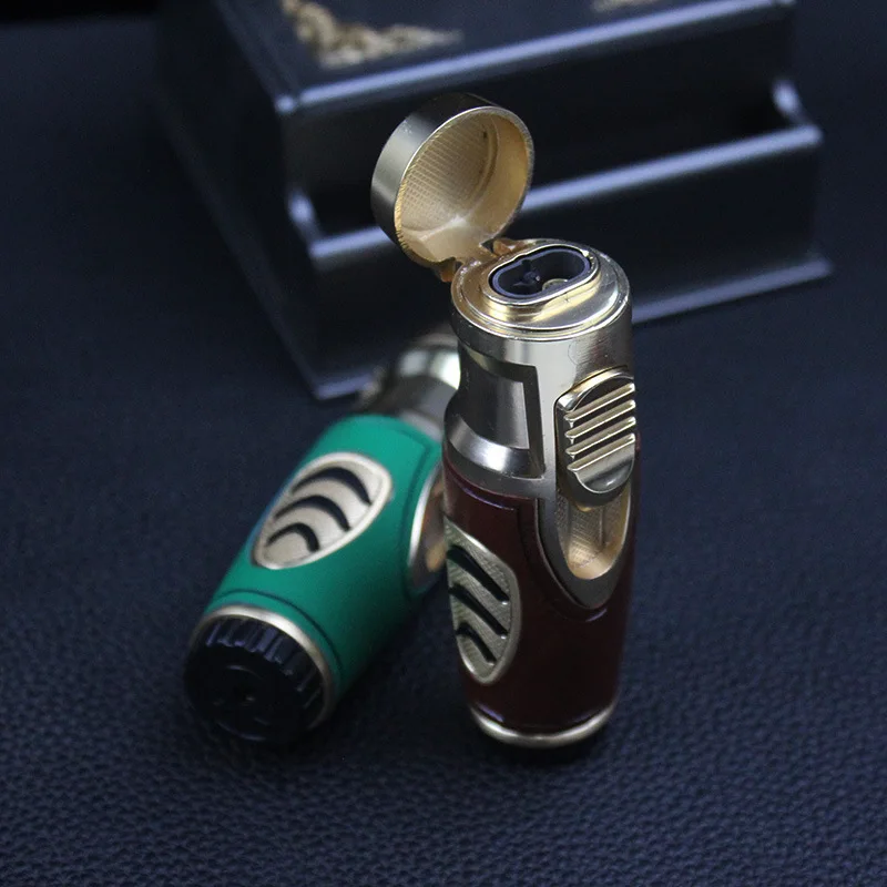 Honor Flip Lighter Windproof Double Direct Shock Blue Flame High-end Business Leather Inflatable Cigar Lighter Wholesale