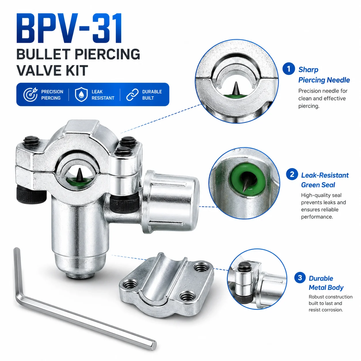 Line Piercing Valve Kit Bpv-31 Maintenance Zinc Alloy Refrigerator Tap Valve Replacement for 6 To 10MM Copper Tubes
