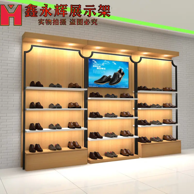 Simple  store shopping mall counter casual shoe rack leather shoe display rack wooden laminate  tide shoe