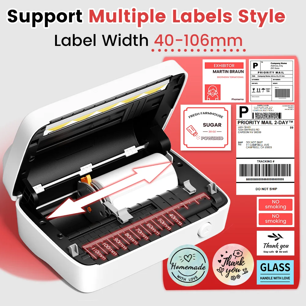 Stampante per etichette di spedizione Phomemo M421 Bluetooth 4x6, stampante termica portatile wireless per codici a barre E-commerce, connessione con telefono PC