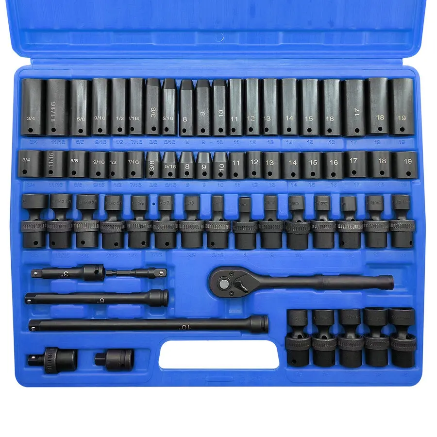Macwork 67Pcs 3/8-Inch Drive Impact Socket Set Sae En Metrische Sockets CR-V & Cr-Mo Complete Socket Set W/Ondiep Diep & Sockets