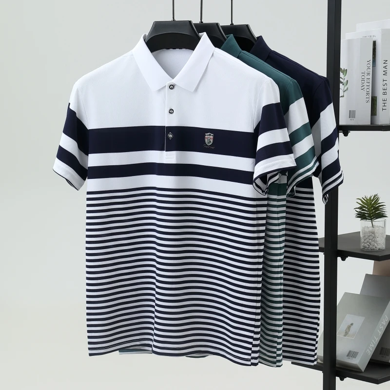 High quality fashion striped short sleeve polo shirt men's luxury brand embossed design summer new breathable T-shirt golf top image 6