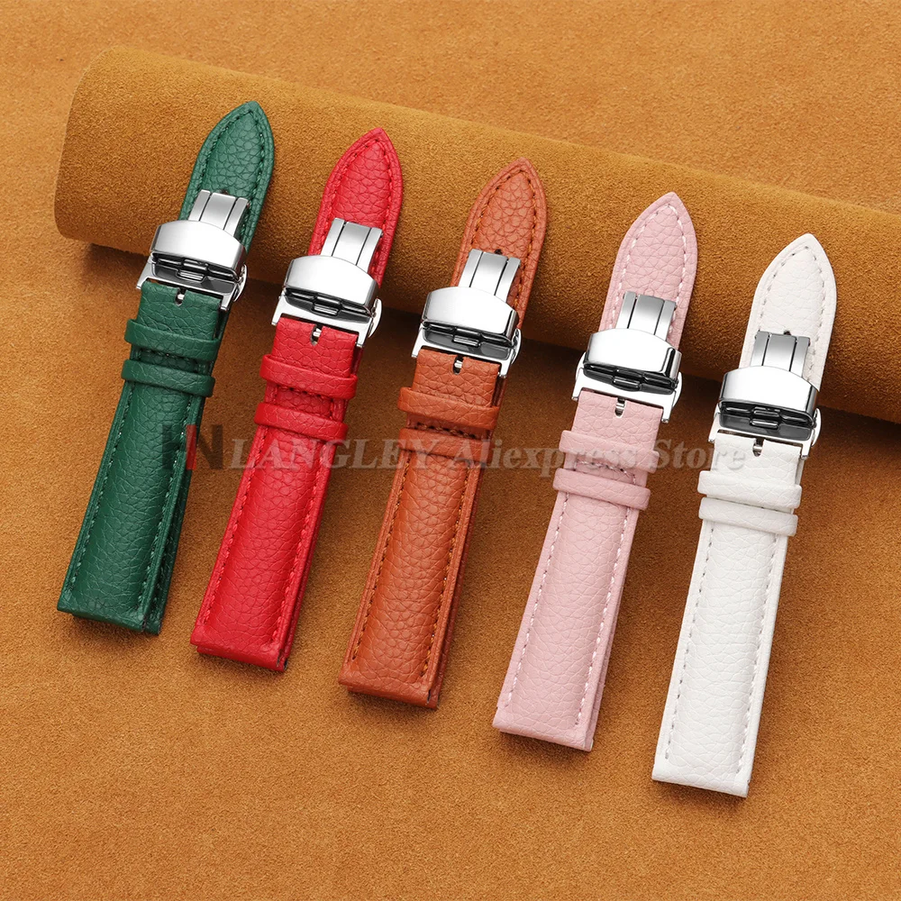 12/14/16/18/19/20/22/24mm Kalbsleder-Uhrenarmband mit Litchi-Prägung, Echtleder-Armband mit Schmetterlingsverschluss, Uhrenzubehör – Detail 10