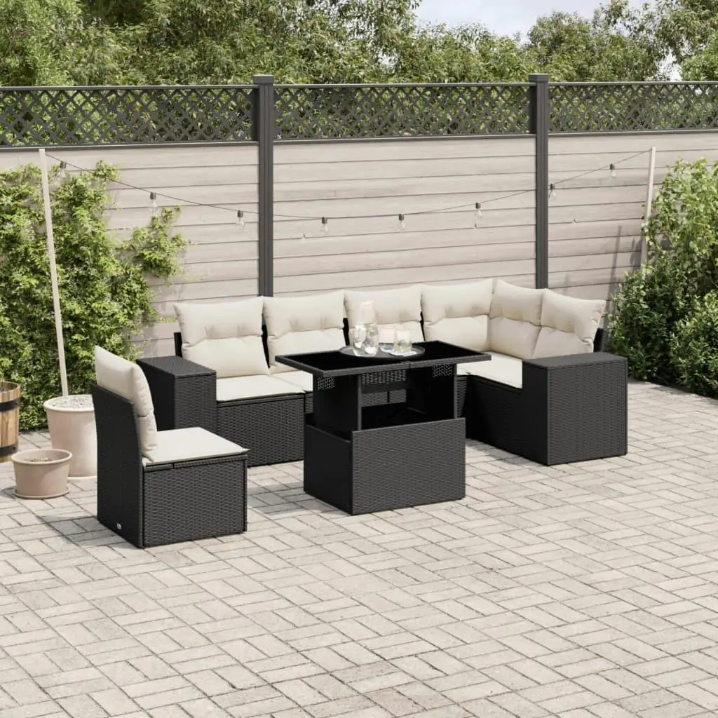 

Garden Sofa Set Black PE Rattan Powder Coated Steel Tempered Glass Outdoor Furniture Lounge Seating