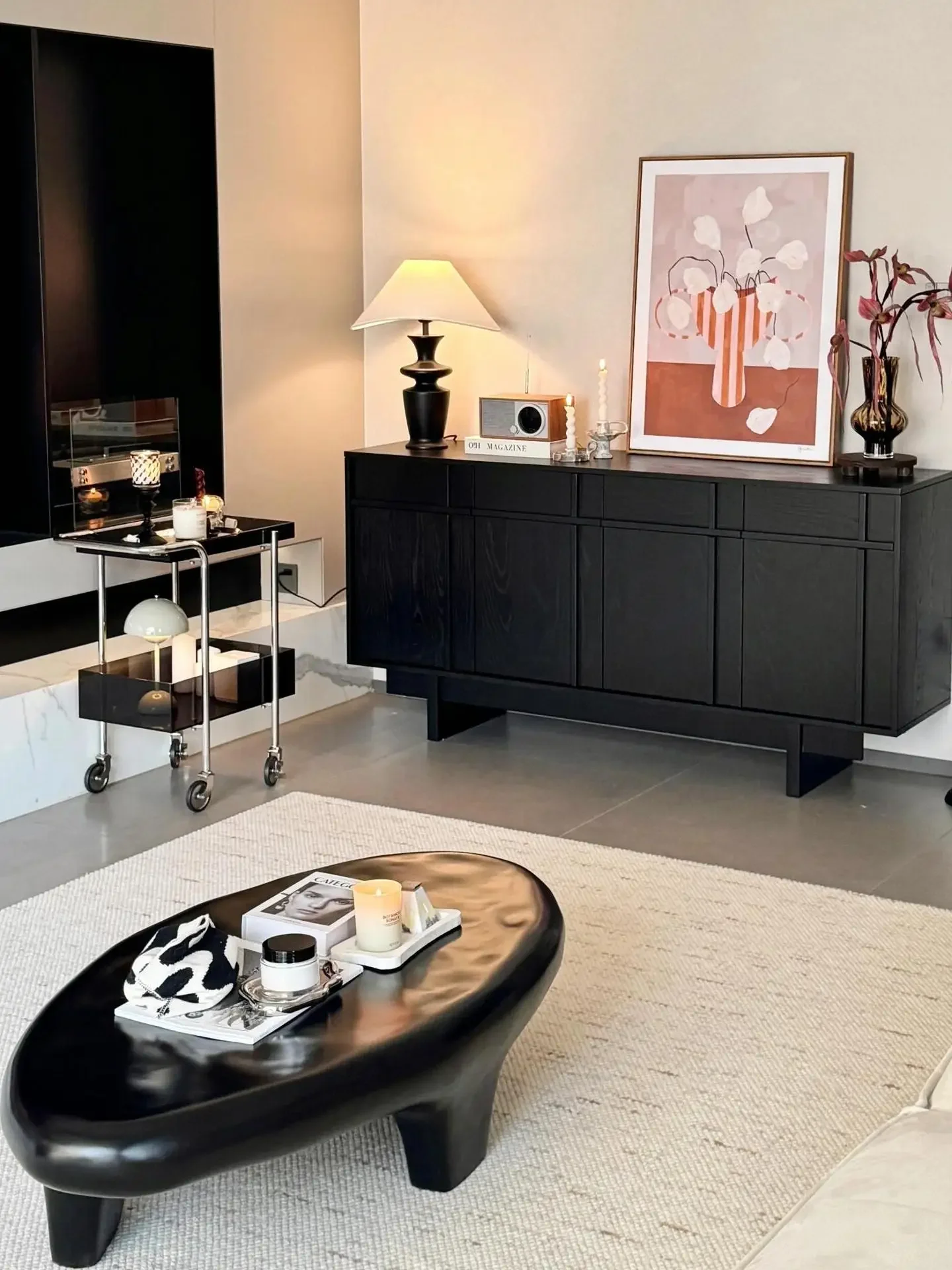 Medieval style side cabinet, black solid wood wabi-sabi style advanced sense, living room and home wall storage cabinet