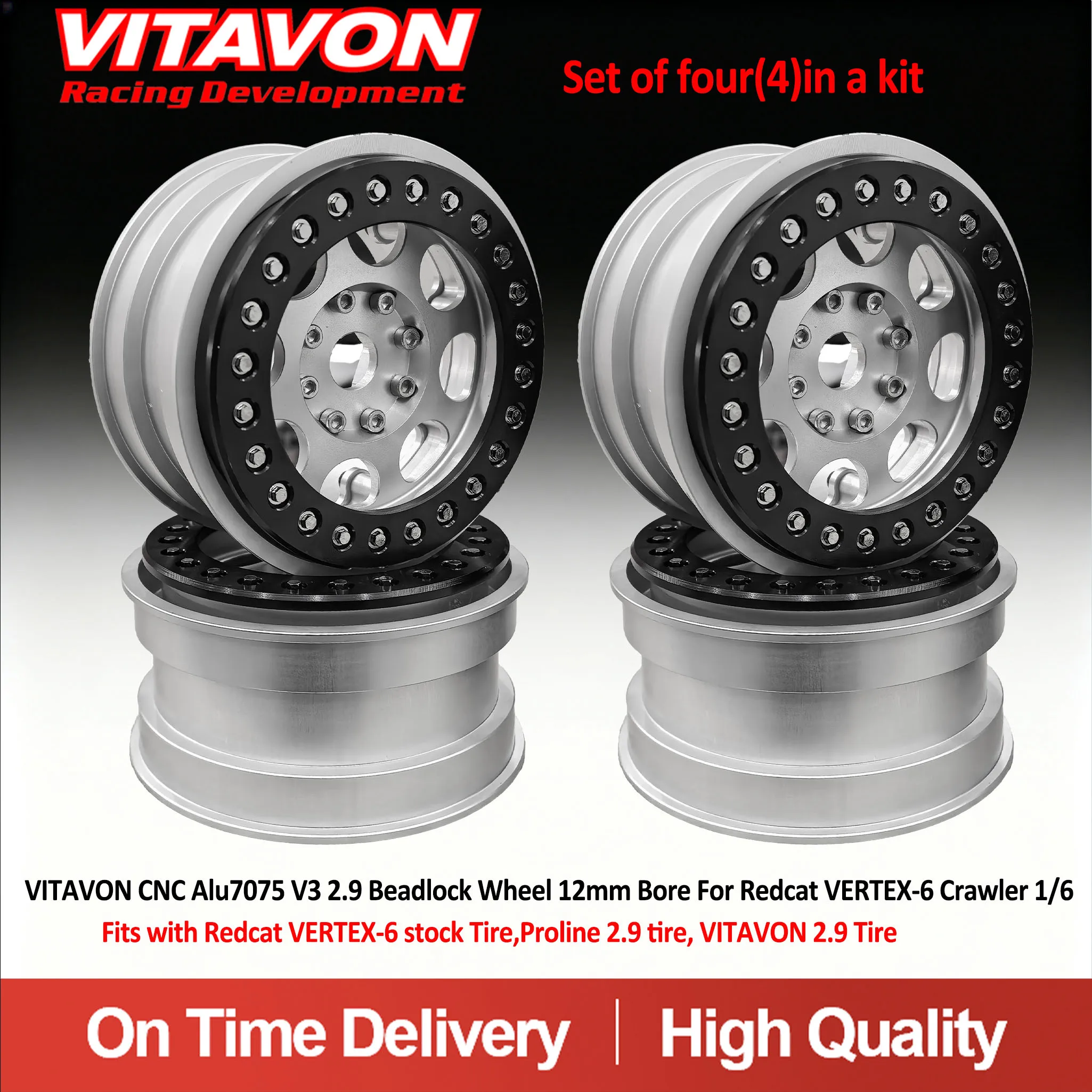 VITAVON CNC Aluminum 2.9 Bealock Wheel For Redcat VERTEX-6 1/6