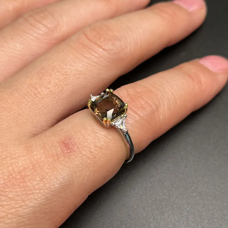 Natural Smoky Quartz jewelry set Ring and pendant 8mm VVS Grade Quartz 925 Silve jewelry set with Gold Plating