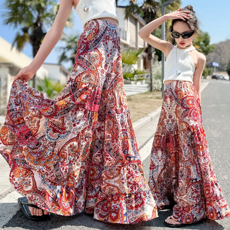 

Kids Girl Bohemian Skirt Style Pants For Beach Summer Vacation Trousers Clothing Children Quick Dry Wide Leg Ruffle Board Pants