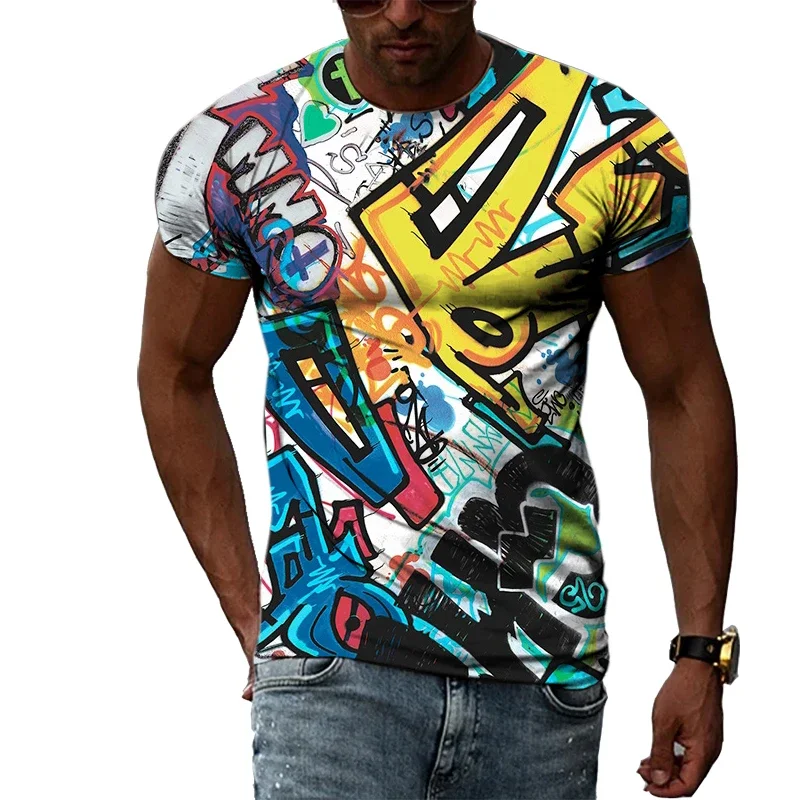 Men's O-neck Short Sleeve T-shirt, Personality Doodle, Fun Casual Harajuku T-shirt, Summer Fashion, Hip Hop Top, 3D Printing