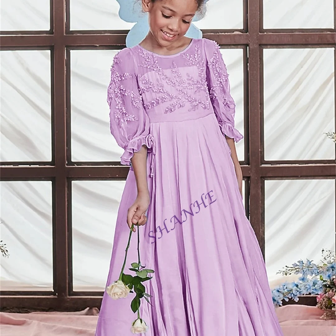 

Изысканное бальное платье для девочки с вышивкой бисером и кристаллами, в пол, для первого причастия, на заказ