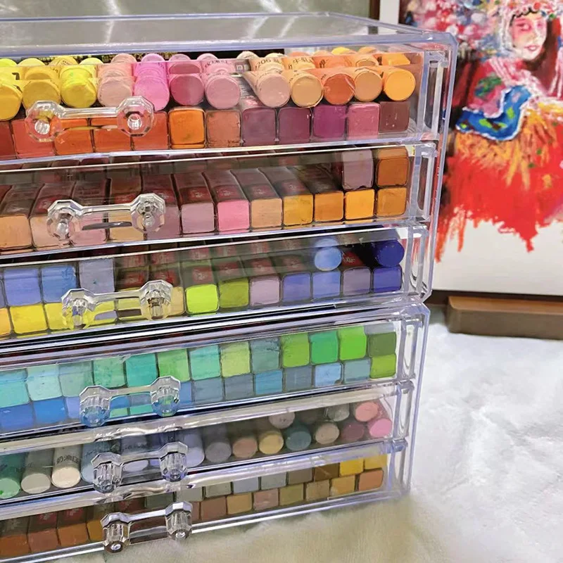 Oil Pastels Transparent Stackable Drawer Children's Color Pencil Crayon Watercolor Pencil Organizer Stationery Desk Storage Box