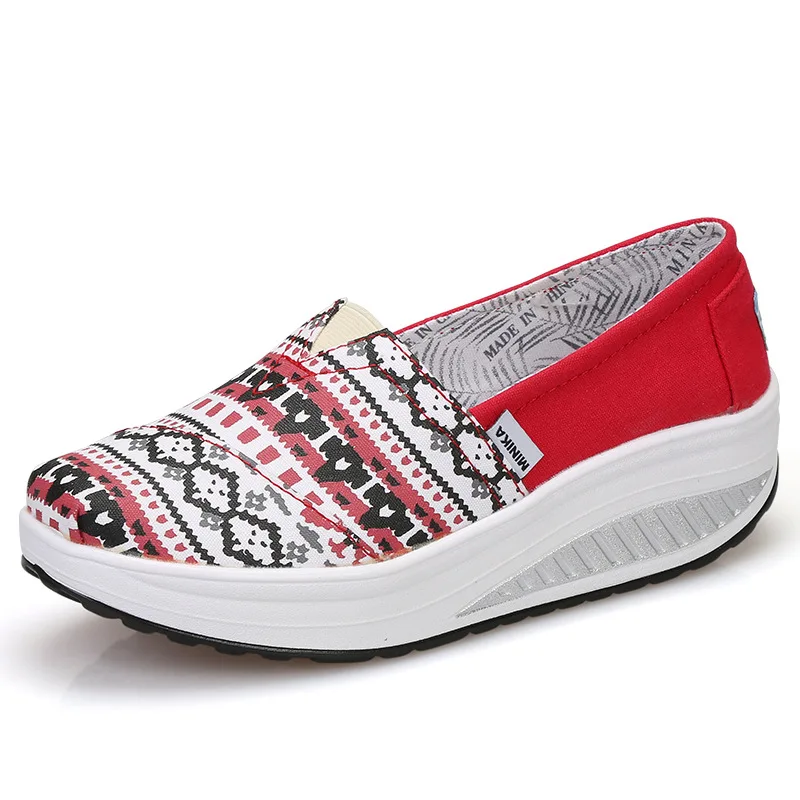 New Rocking Shoes Women Fashion Canvas Slip on Wedge Casual Shoes Female Breathable Platform Sneakers Zapatillas Mujer 2023