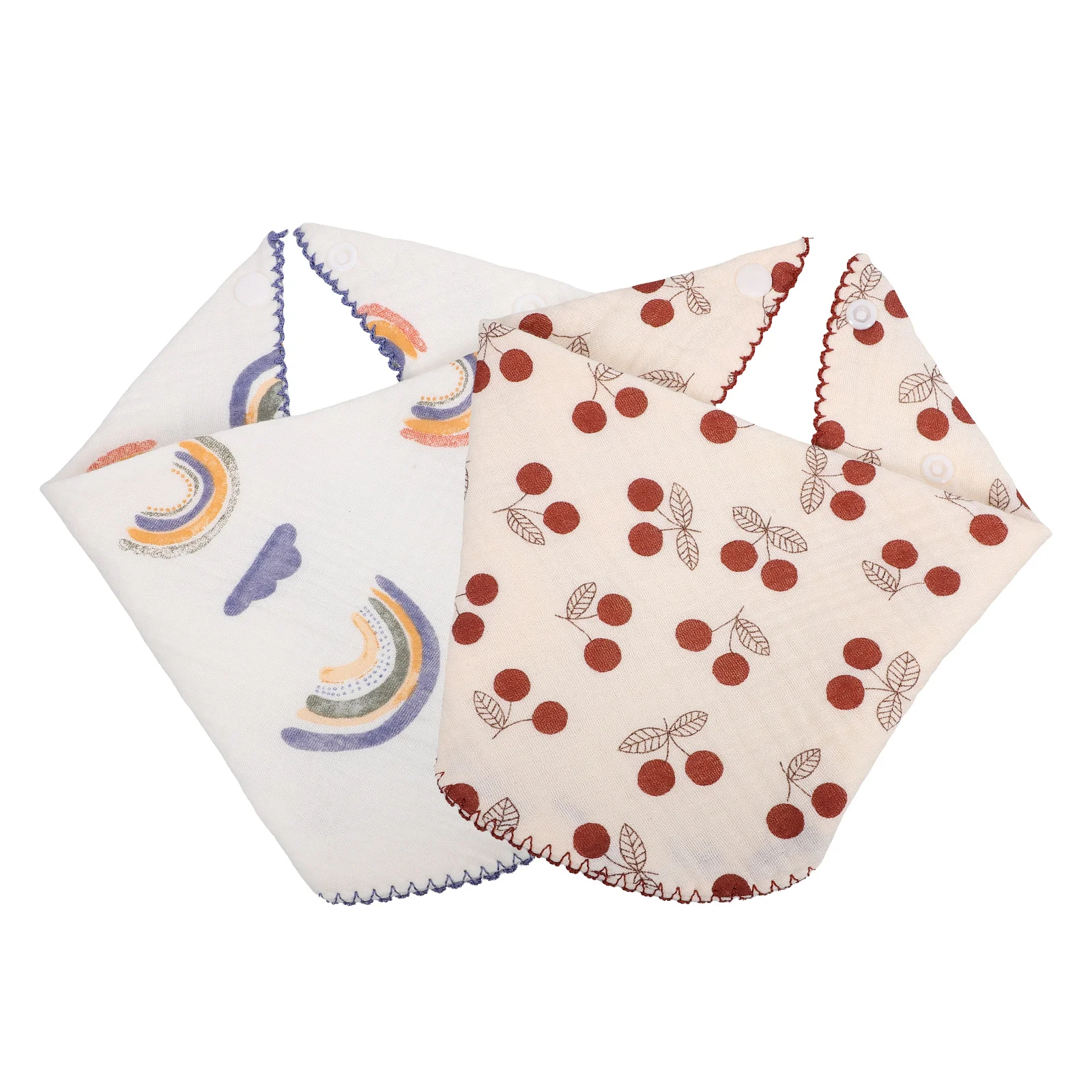 

2pcs Cherry Muslin Drool Baby Bib Newborn Drool Triangular Feeding Cotton Bibs Toddler Bibs Toddler Muslin Newborn