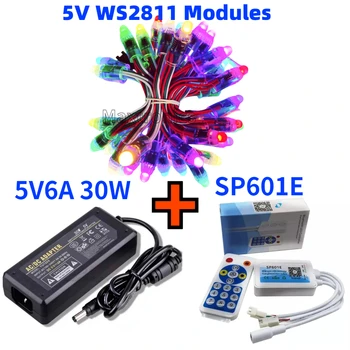 New 50pcs WS2811 RGB Pixel LED Modules Light Kit or 5V6A Power Supply/SP601E Full Color Led Strip Controller for Festival Decor