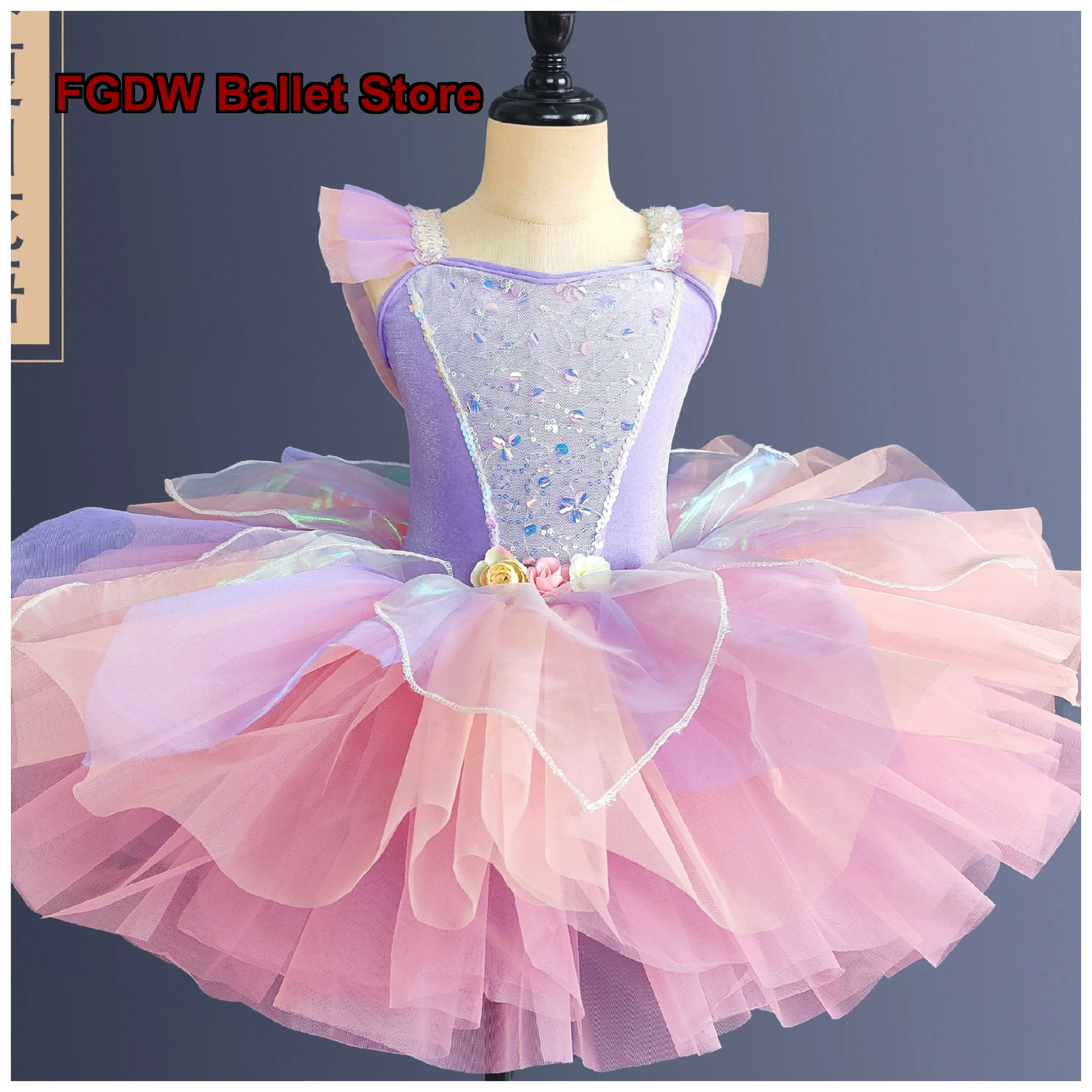 Girls' Sequined Puffy Dress Girl Host Catwalk Ceremony Cute Princess Dress Performance Outfit