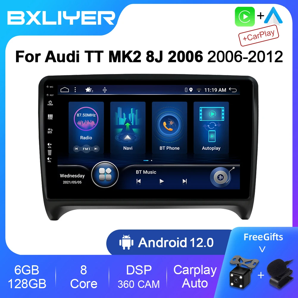 8+256GB Carplay Android 12 Auto Radio Stereo For Audi TT MK2 8J 2006-2012 Multimedia Video Player 2 DIN GPS Navigation Head Unit