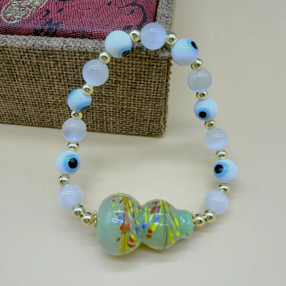 1PCS Chinese Style Handmade Glass Gourd Bead Devil's Eye Bead Accessory Cat Eye Bracelet For Women Female Personality