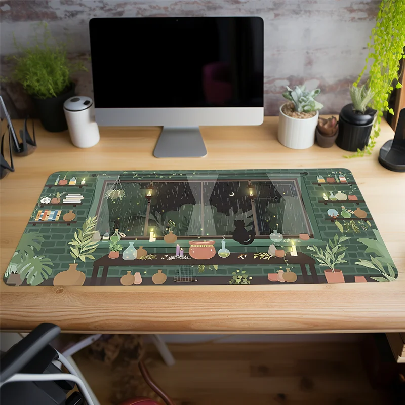 أنيمي نمط ليلة ممطرة المشهد الداخلي لوحة الماوس لوحة المفاتيح الكمبيوتر المطاط الطبيعي المضادة للانزلاق مكتب مكتب الوسادة هدية لصديق