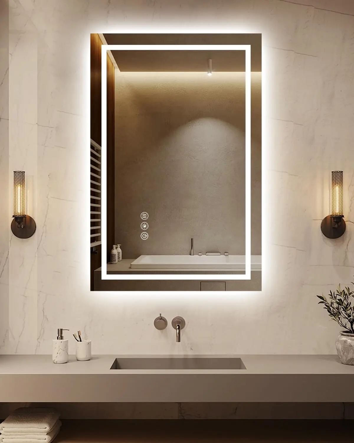 

16x24''Small Bathroom Mirror with Lights,Front Lighted Bathroom Mirror for Wall,Stepless Dimmable,Anti-Fog,Modern LED Vanity