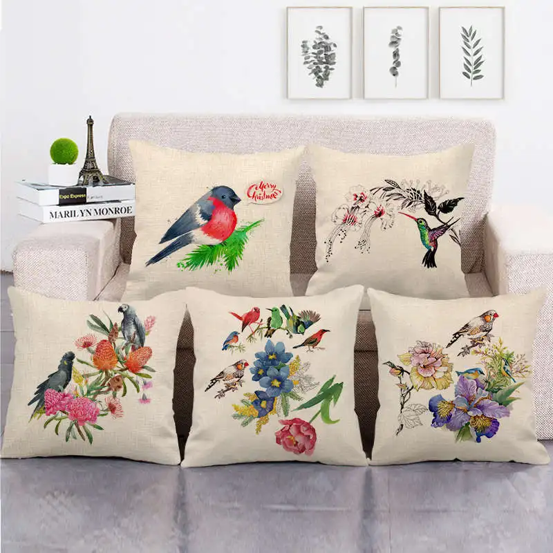 

Spring Flower Throw Pillow Case Flower Bird Pillowcase 40x40 Cm Garden Chair Pillow Cover for Sofa Bed Living Room Outdoor Home