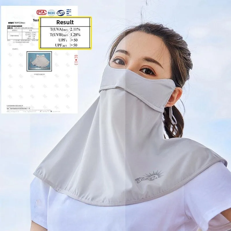 

Summer Sun Protection Face Mask Women's Long Style Ice Silk Cool Sensation Neck And Eye Protection UV Protection Knitted Mask