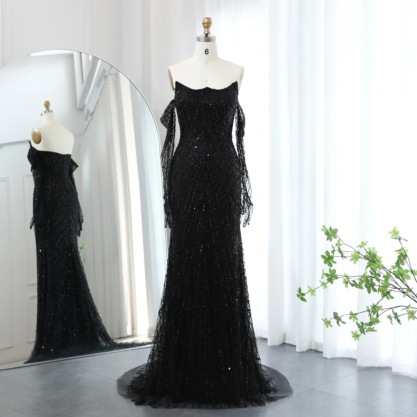 Sharon Said Luxuriöse Dubai Meerjungfrau Abendkleider in Grün-Schwarz mit Handschuhen Arabische Damen Hochzeits-Partykleider SS606 Maßanfertigung – Detail 10