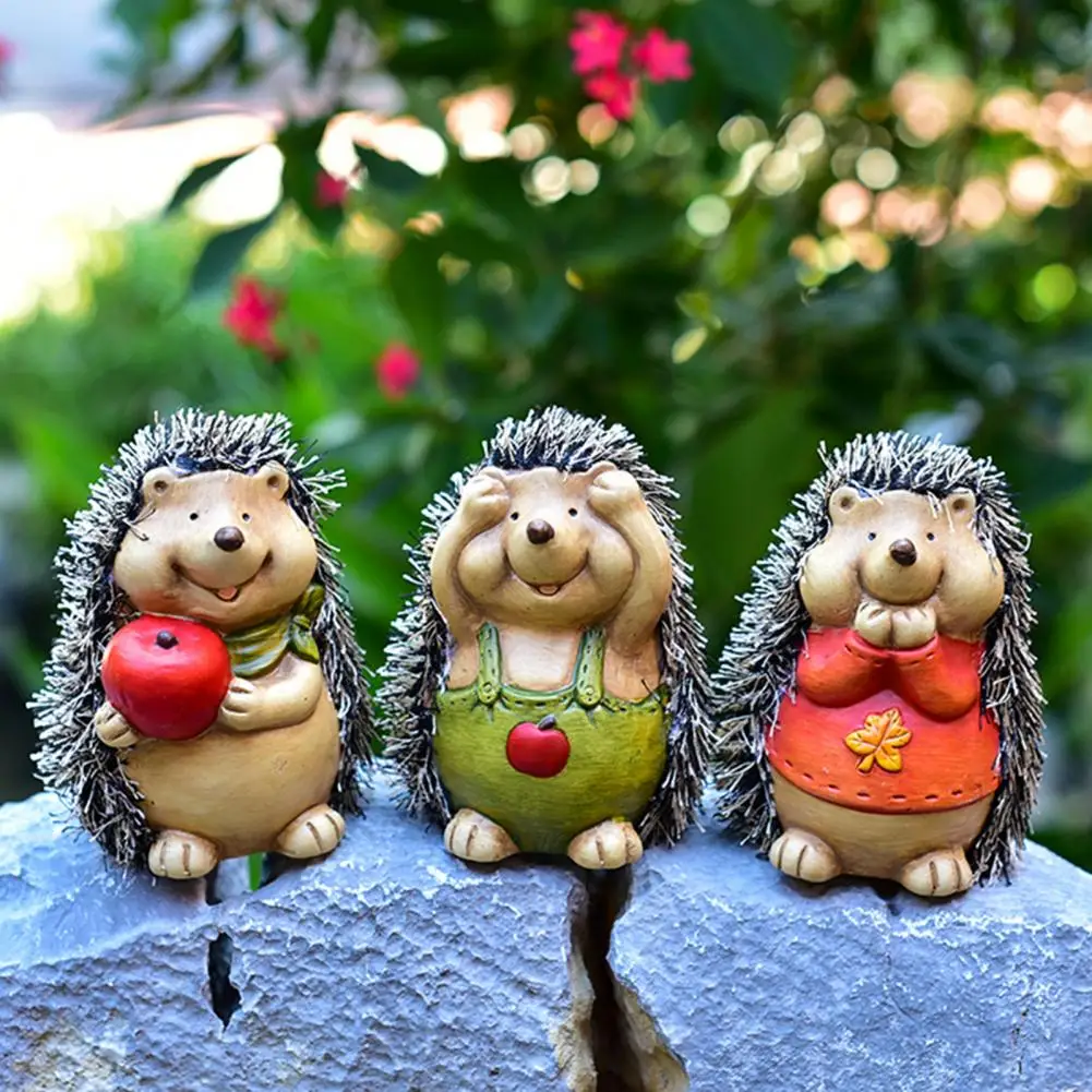 Sill Decoration 3 Pcs Mini Hedgehog Figurine Set Cute Ceramic Statues for Fairy Garden Small Bonsai Plant Pot Decorations Micro