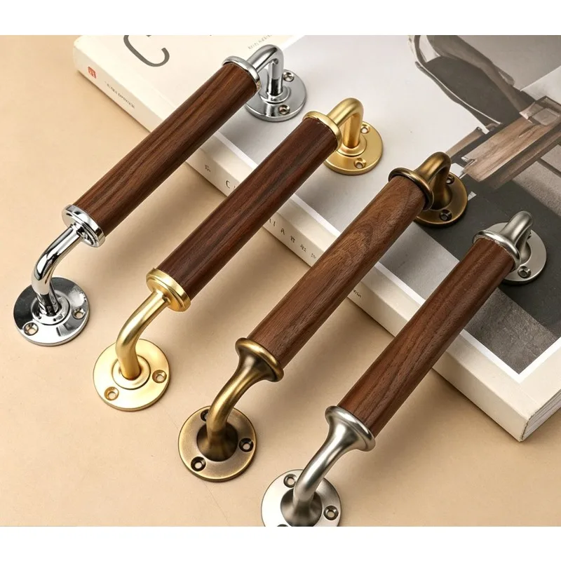 Black Walnut Solid Wood Door Handle Pair Set Surface Mounted Wooden Door Pull for Kitchen Shop Wood Frame Sliding Door Hardware