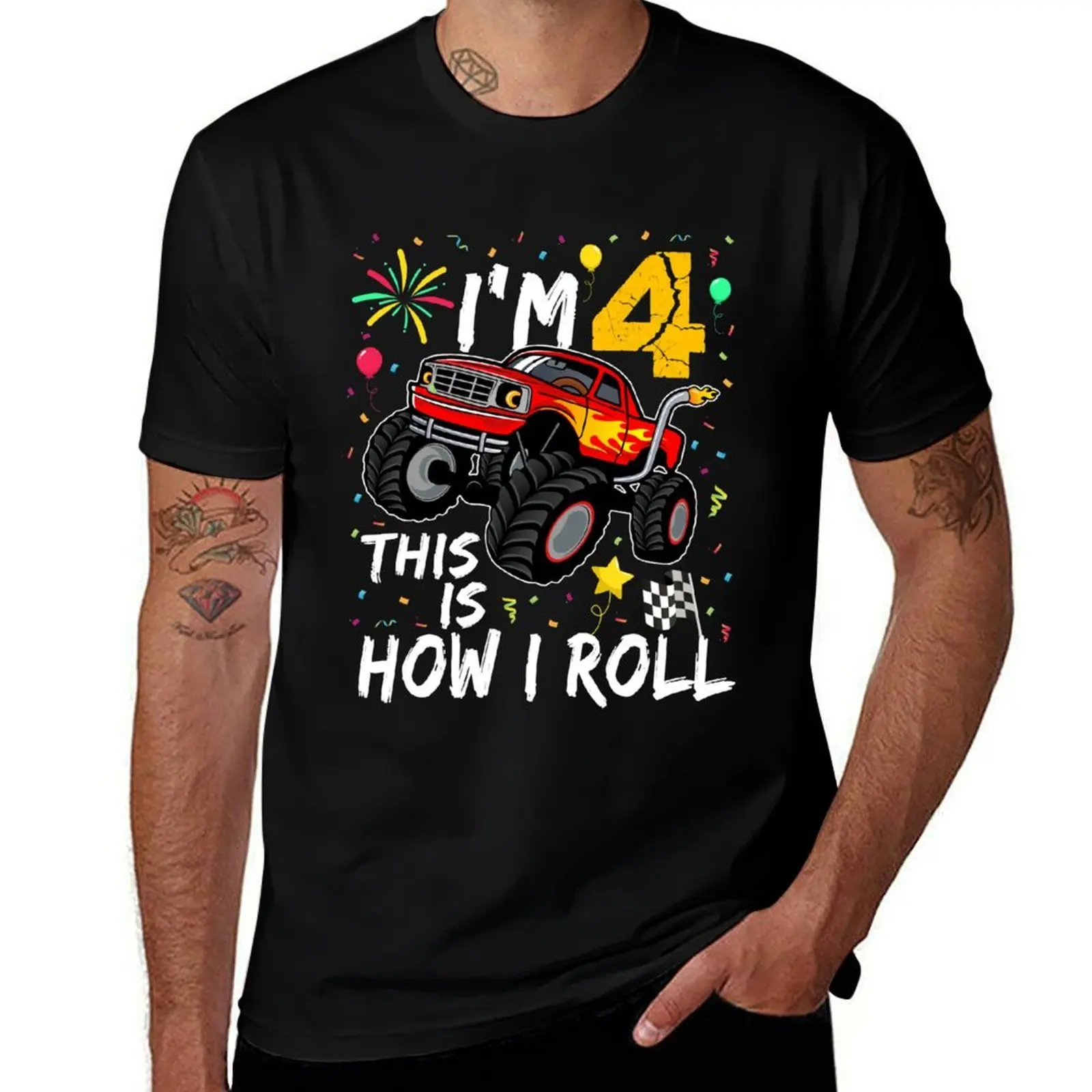 تي شيرت Monster Truck لعيد ميلاد السيارة للأولاد بعمر 4 سنوات - أنا 4 This Is How I Roll تي شيرت قطني