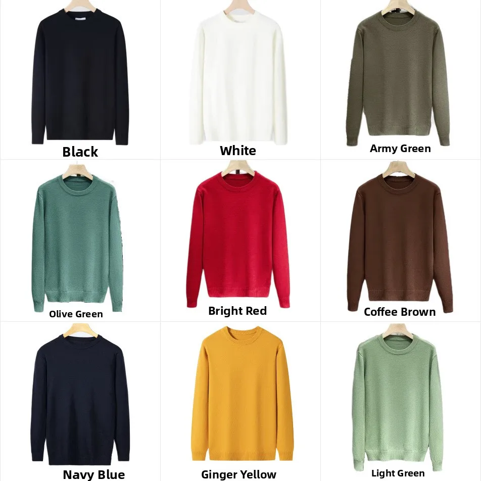 

High-End Solid Color round Neck Spun Yarn Men's Sweater Autumn Winter New Style Business Casual Fashion Base Knitted Shirt