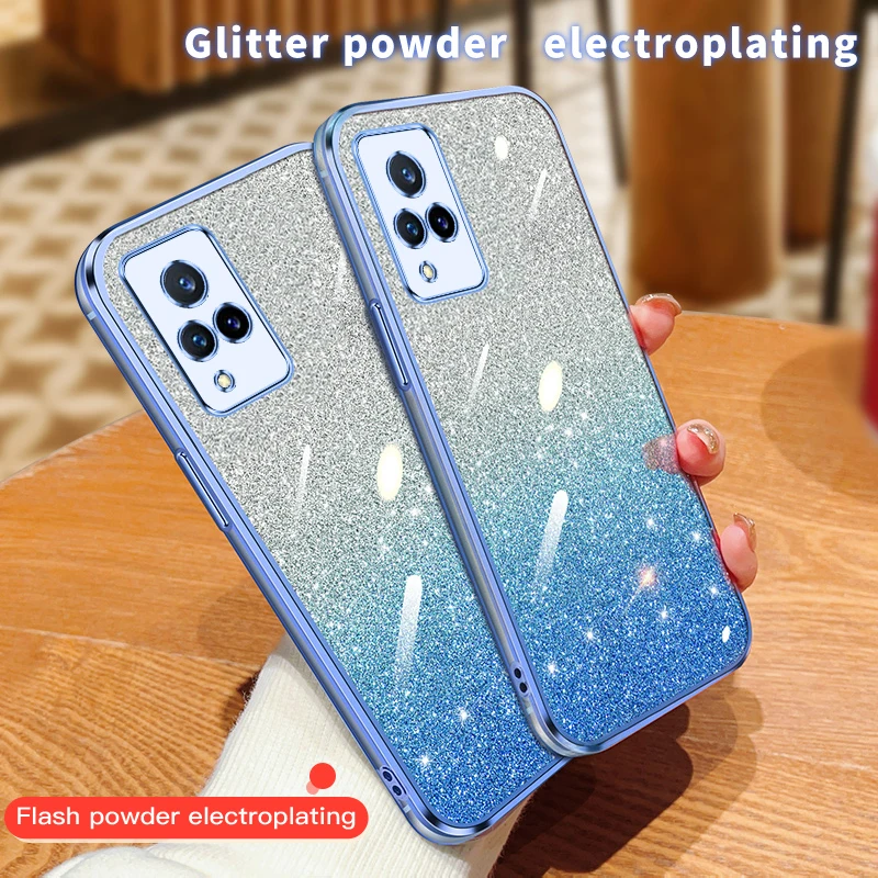 Luxury Gradient Glitter Bling Plating Case For vivo V20 V21 V21E V23 V23E V25E V27E V29E Y20 Y30 Y21 Soft Silicone Back Cover