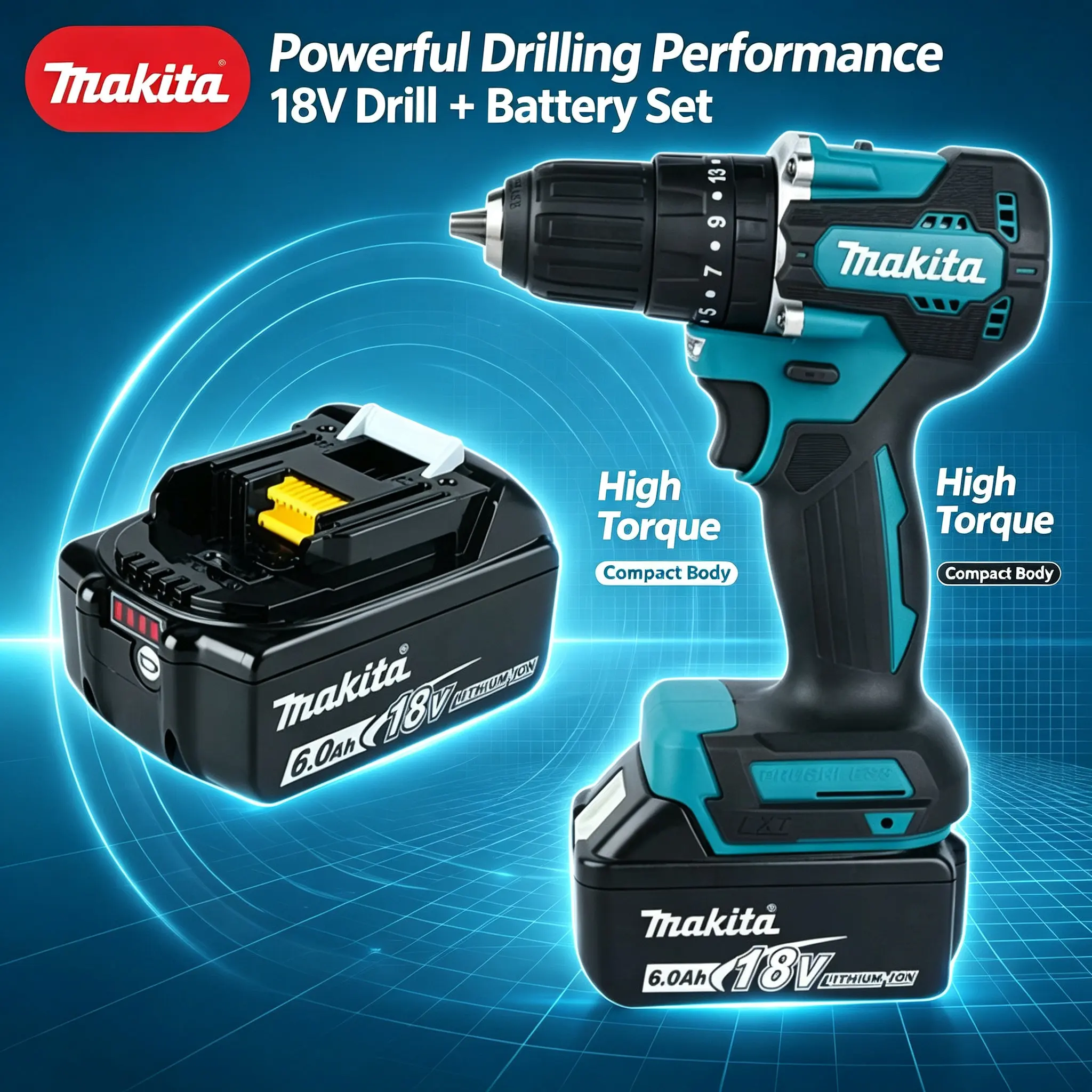 Batería Makita DDF487, taladro atornillador sin escobillas de 18 V, 40 Nm, 1700 RPM, portabrocas sin llave de 13 mm, XPT, doble LED, solo