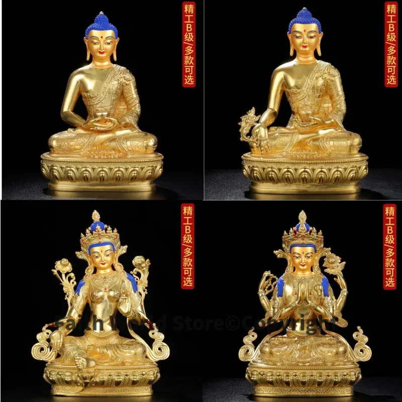 Tibet Nepal High grade good golden COPPER Buddha statue Medicine Buddha Amitabha Guan yin Tara goddess buddha safety statue