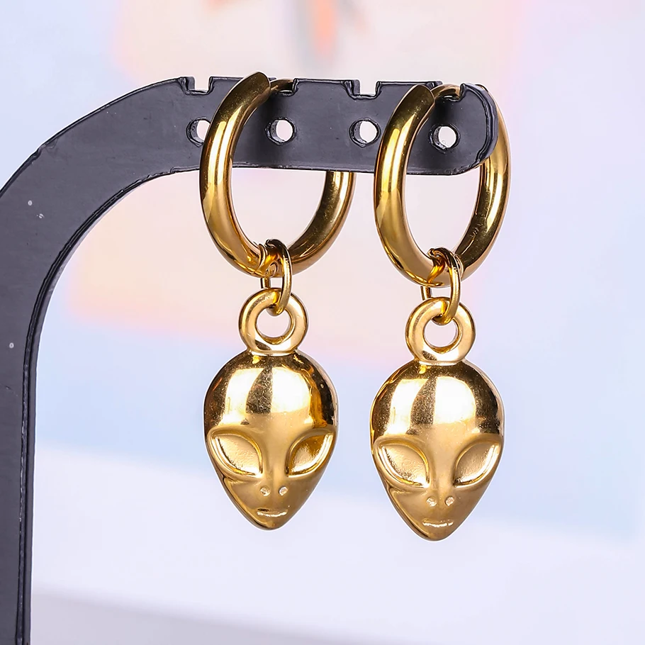 Real Gold Plated Trendy Alien Dangle Earring Stainless Steel Earrings For Women Men Accessories Sword Crosses Jewelry Pendientes